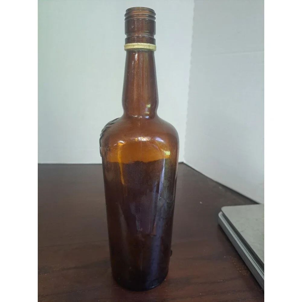 Vintage John Macnaughton Amber Brown Liqour Bottle Molded Palmette On Shoulder